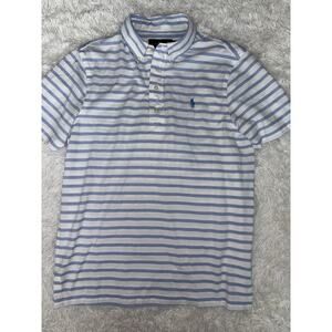 Ralph Lauren Knit Men’s M Blue & White Striped Polo. Exc. Qual & Condition